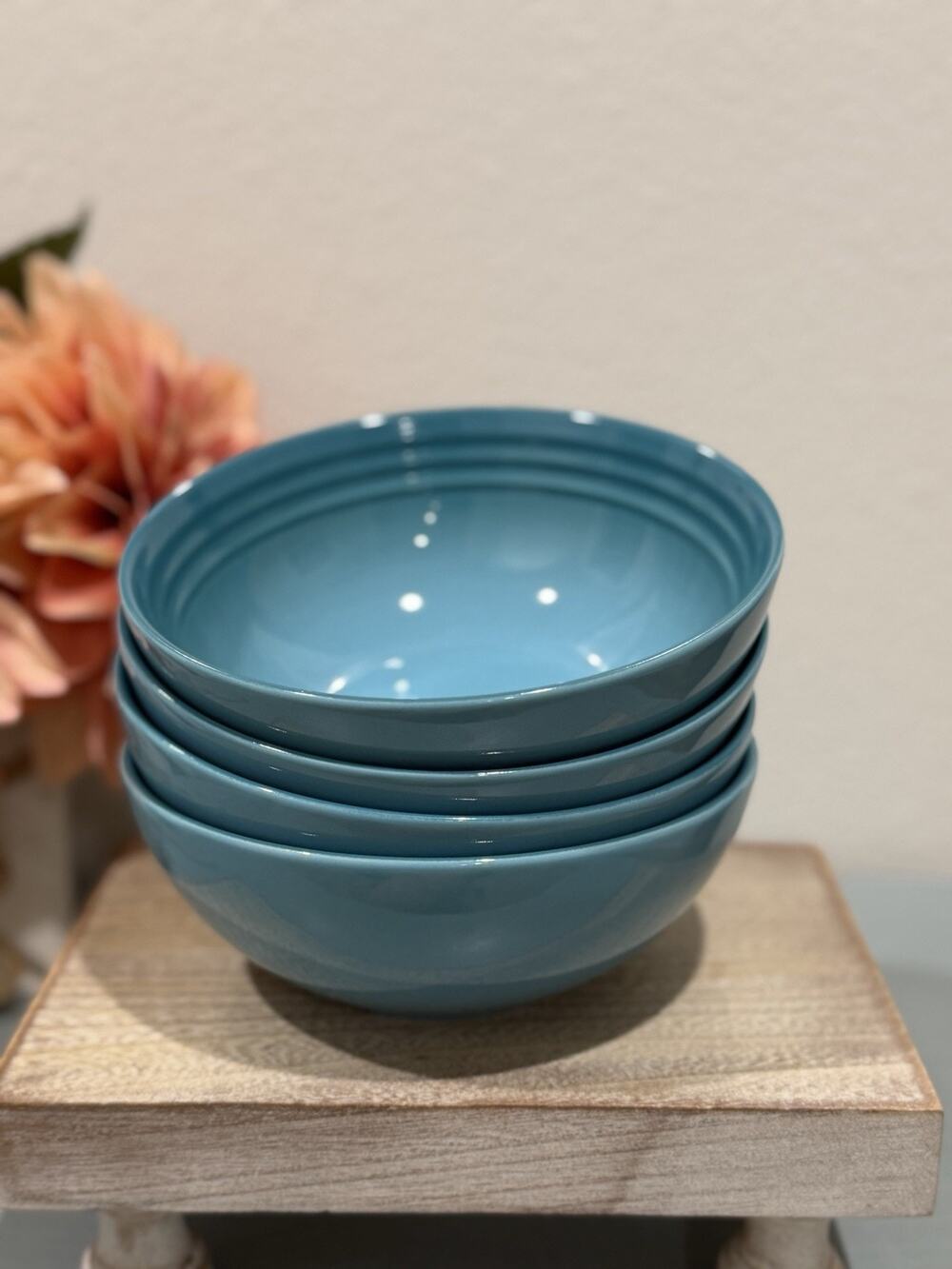 NEW Le Creuset Caribbean 16cm Cereal Soup Bowls 650ml 22oz Stoneware Set of 4